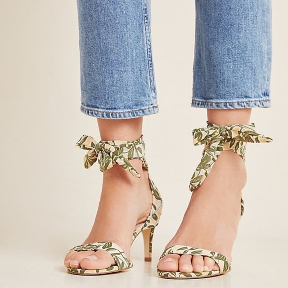 Anthropologie Botanical Lace-Up Heels 7.5 NWT